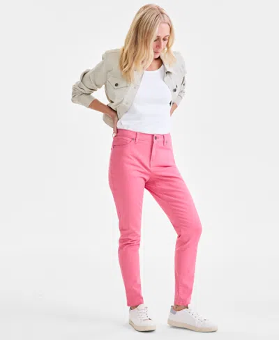 Style & Co Women's Mid Rise Curvy-fit Skinny Twill Pants, Created For Macy's In Pink