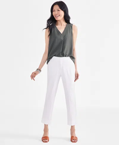 Style & Co Women's Mid-rise Linen Blend Ankle-length Pants, Created For Macy's In Off White