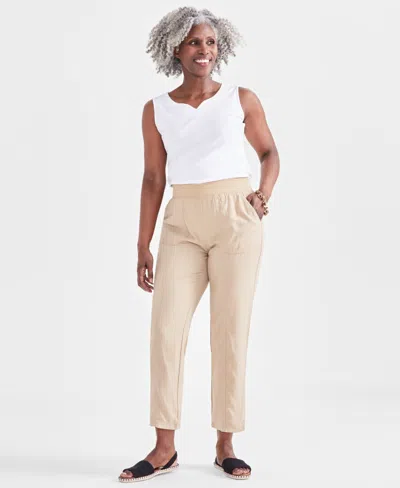 Style & Co Women's Mid-rise Pull On Straight-leg Ankle Pants, Created For Macy's In Khaki