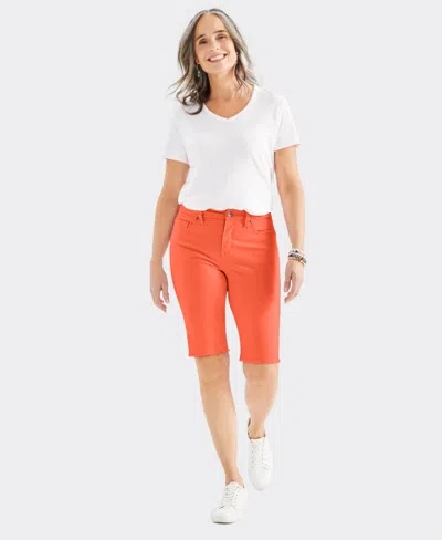 Style & Co Women's Mid-rise Raw-edge Bermuda Jean Shorts, Created For Macy's In Orange