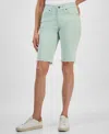 Shop Style & Co Women's Mid-rise Raw-edge Bermuda Jean Shorts, Created For Macy's In Enchated Mint