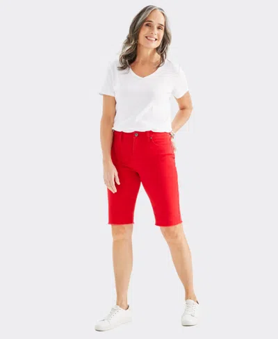 Style & Co Women's Mid-rise Raw-edge Bermuda Jean Shorts, Created For Macy's In Gumball Red