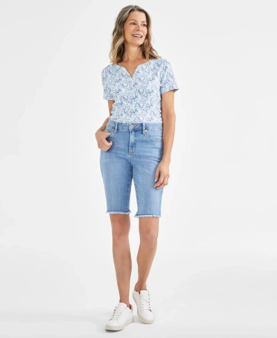 Style & Co Women's Mid-rise Raw-edge Bermuda Jean Shorts, Created For Macy's In Isabel