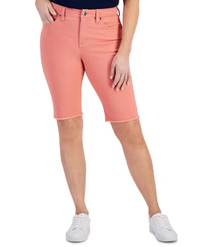 Style & Co Women's Mid-rise Raw-edge Bermuda Jean Shorts, Created For Macy's In Sea Coral