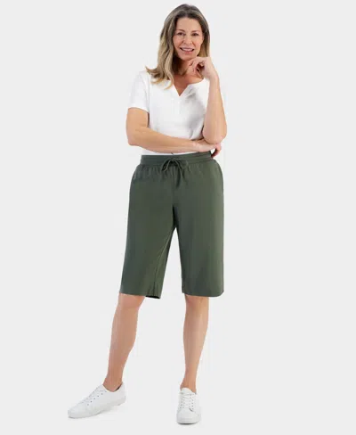 Style & Co Women's Mid Rise Sweatpant Bermuda Shorts, Created For Macy's In Oliva