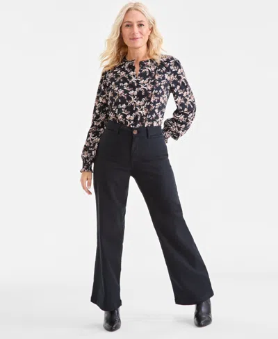 Style & Co Women's Mid-rise Twill Wide-leg Pants, Macy's Exclusive In Black