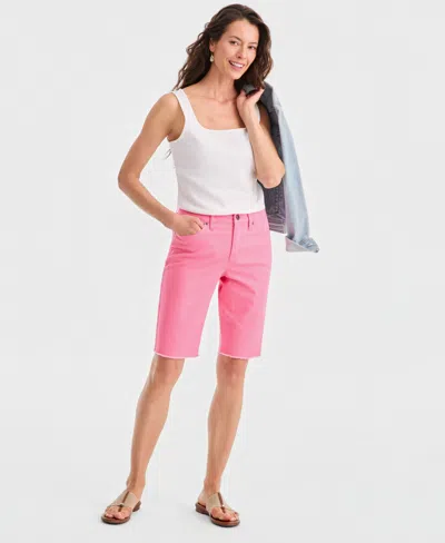 Style & Co Women's Mid-rise Raw-edge Bermuda Jean Shorts, Created For Macy's In Pink