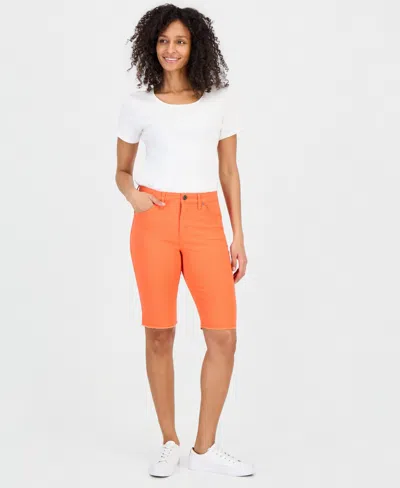 Style & Co Women's Mid-rise Raw-edge Bermuda Jean Shorts, Created For Macy's In Orange