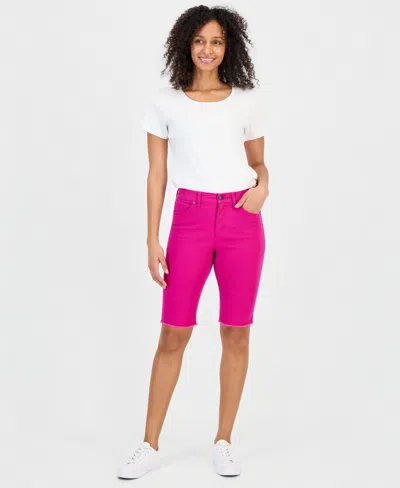 Style & Co Women's Mid-rise Raw-edge Bermuda Jean Shorts, Created For Macy's In Pink