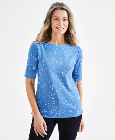 Style & Co Women's Printed Boat-neck Elbow-sleeve Top, Regular & Petite, Created For Macy's In Mini Star River