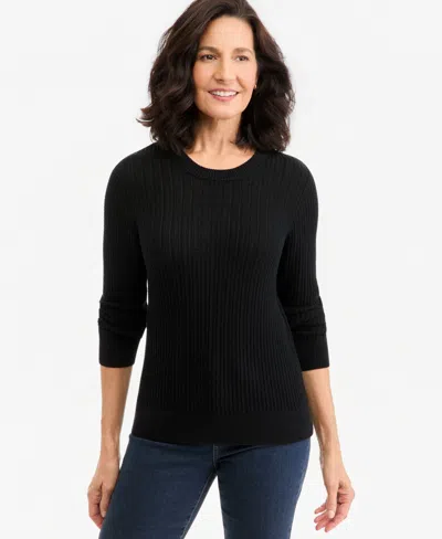 Style & Co Women's Mix Stitch Crewneck Cotton Sweater, Macy's Exclusive In Deep Black