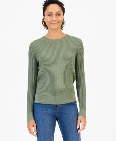 Style & Co Women's Mix Stitch Crewneck Cotton Sweater, Macy's Exclusive In Leafy Clover