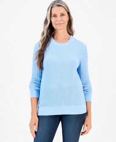 Style & Co Women's Mix Stitch Crewneck Cotton Sweater, Macy's Exclusive In Blue