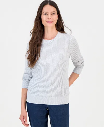 Style & Co Women's Mix Stitch Crewneck Cotton Sweater, Macy's Exclusive In Slate Heather