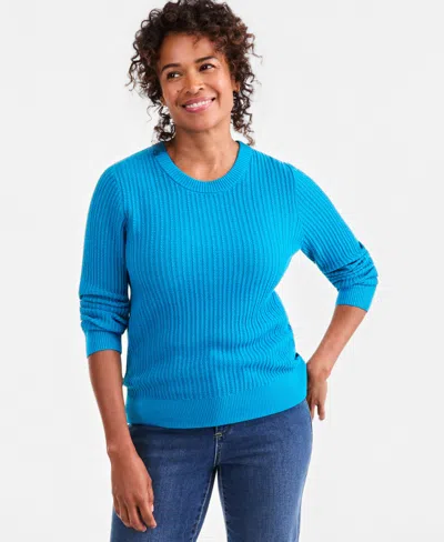 Style & Co Women's Mix Stitch Crewneck Cotton Sweater, Macy's Exclusive In Turkish Tile