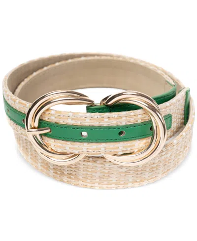 Style & Co Women's Mixed-media Double-buckle Belt, Created For Macy's In Green
