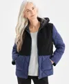 Style & Co Women's Mixed Media Sherpa Jacket, Macy's Exclusive In Blue
