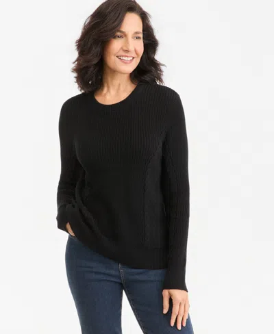 Style & Co Women's Mixed Rib Cable-knit Cotton Crewneck Pullover, Macy's Exclusive In Deep Black