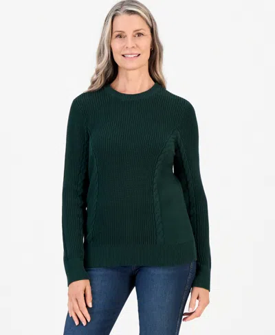 Style & Co Women's Mixed Rib Cable-knit Cotton Crewneck Pullover, Macy's Exclusive In Nocturnal