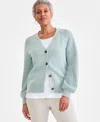 Style & Co Women's Mixed Stitch Cotton Cardigan Sweater, Exclusively At Macy's In Dusty Jade