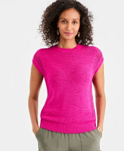 Style & Co Women's Mixed-stitch Dolman-sleeve Sweater, Macy's Exclusive In Pink