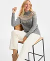 Style & Co Women's Mock-neck Fair Isle Sweater, Macy's Exclusive In Gray