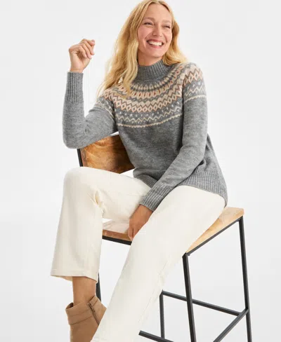 Style & Co Women's Mock-neck Fair Isle Sweater, Macy's Exclusive In Gray