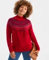 Style & Co Women's Mock-neck Fair Isle Sweater, Macy's Exclusive In Red