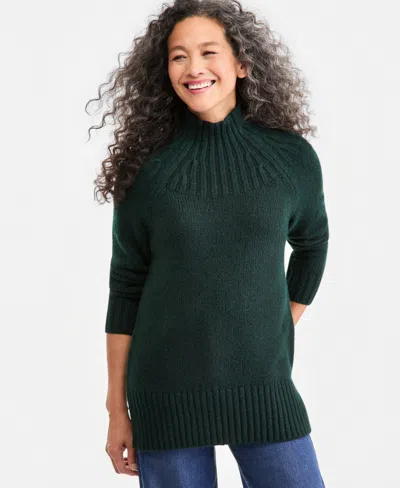 Style & Co Women's Mock Neck Long-sleeve Tunic Sweater, Macy's Exclusive In Green
