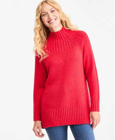 Style & Co Women's Mock Neck Long-sleeve Tunic Sweater, Macy's Exclusive In Red