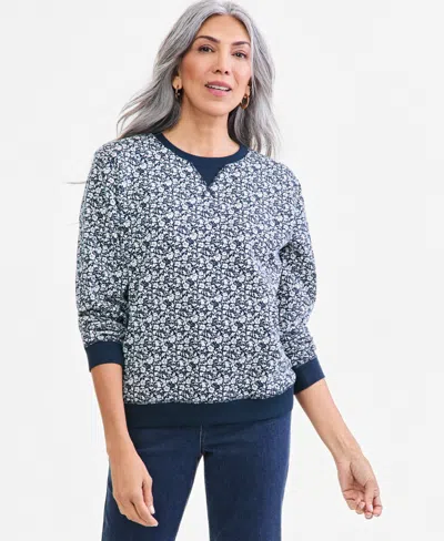 Style & Co Women's Nala's Garden Fleece Floral-print Crewneck Sweatshirt, Macy's Exclusive In Blue