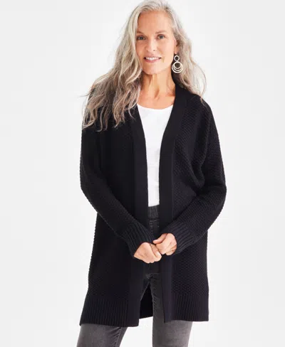 Style & Co Petite Open-front Dropped-shoulder Cardigan, Created For Macy's In Deep Black