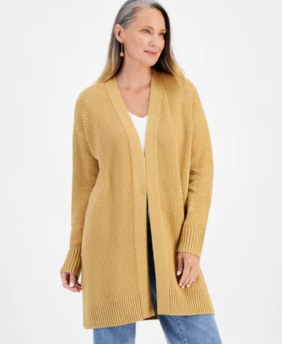Style & Co Petite Open-front Dropped-shoulder Cardigan, Created For Macy's In Icy Coffee
