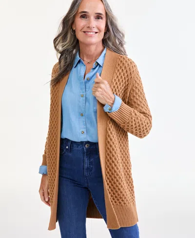 Style & Co Women's Open Front Stitch Cardigan Sweater, Macy's Exclusive In Beechwood