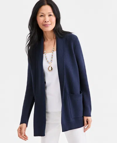 Style & Co Women's Open Front Stitch Cardigan Sweater, Macy's Exclusive In Blue
