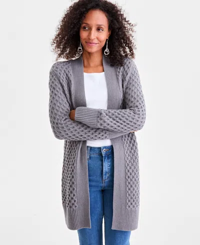 Style & Co Women's Open Front Stitch Cardigan Sweater, Macy's Exclusive In Gray