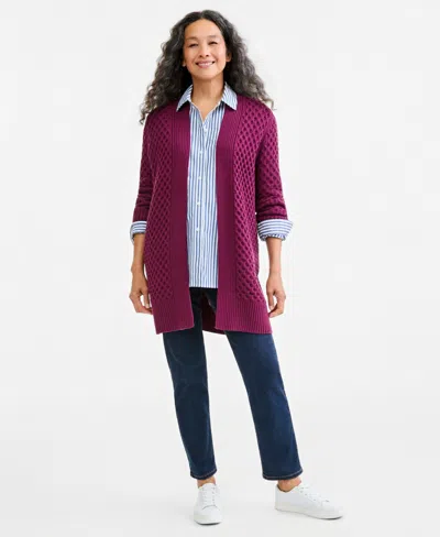 Style & Co Women's Open Front Stitch Cardigan Sweater, Macy's Exclusive In New Brickberry