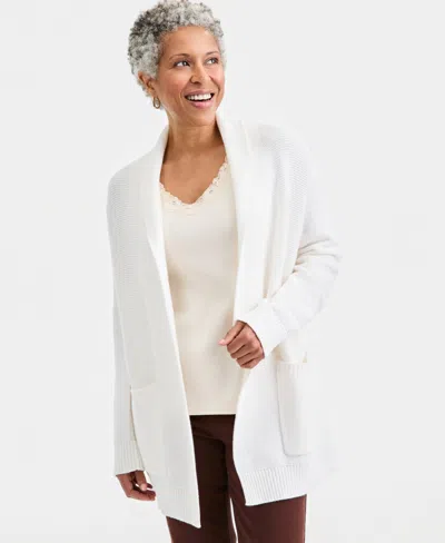 Style & Co Women's Open Front Stitch Cardigan Sweater, Macy's Exclusive In White