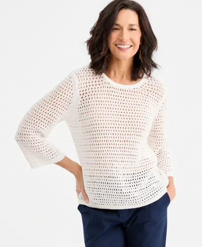 Style & Co Women's Open-stitch 3/4-sleeve Sweater, Macy's Exclusive In Brown