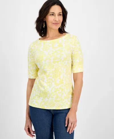 Style & Co Women's Paisley-print Boat-neck Elbow-sleeve Top, Exclusively At Macy's In Yellow