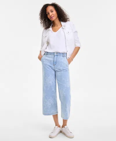Style & Co Women's Paisley-print Cropped Wide-leg Jeans, Exclusively At Macy's
