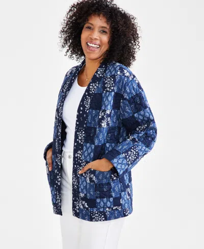 Style & Co Women's Patchwork Quilted Open-front Jacket, Created For Macy's In Blue Patchwork
