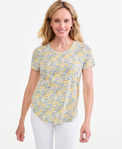Style & Co Women's Patterson Flora Floral Crewneck T-shirt, Macy's Exclusive In Sweet Mandarin