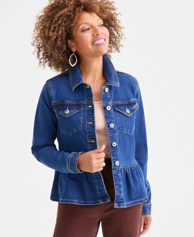Style & Co Women's Peplum Denim Jacket, Macy's Exclusive In Blue
