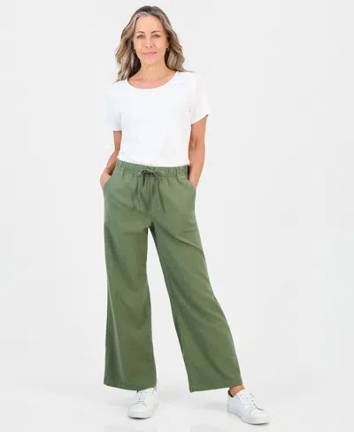 Style & Co Women's Petite Dobby Pull-on Wide-leg Pants, Macy's Exclusive In Leafy Clover