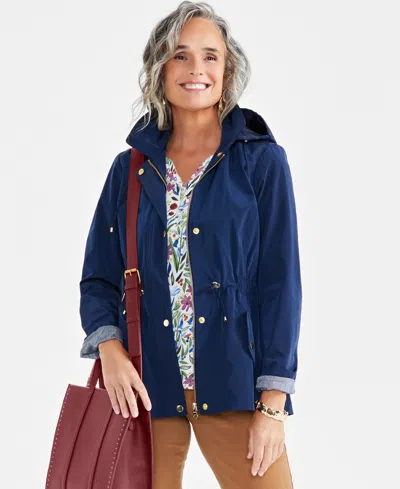 Style & Co Women's Petite Hooded Anorak, Created For Macy's In Blue