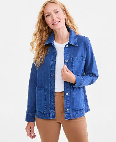 Style & Co Women's Petite Isla Wash Utility Long-sleeve Denim Jacket, Macy's Exclusive In Blue