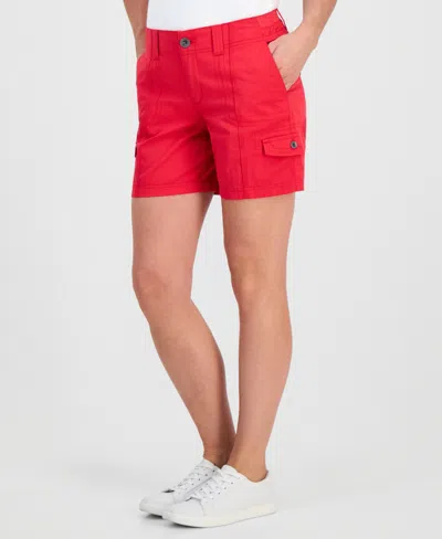 Style & Co Women's Petite Mid-rise Comfort-waist Cargo Shorts, Macy's Exclusive In Red