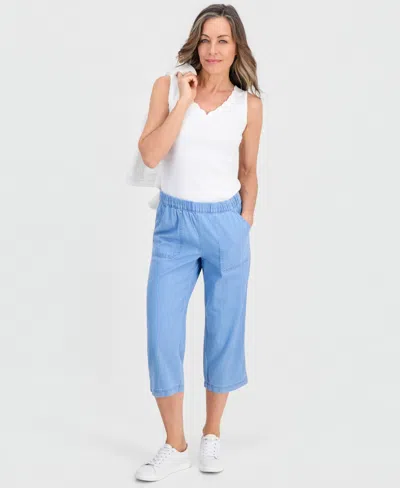 Style & Co Women's Petite Mid-rise Pull-on Capri Pants, Exclusively At Macy's In Blue