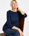 Style & Co Women's Petite Pima Cotton 3/4-sleeve Boat-neck Top, Created For Macy's In Blue